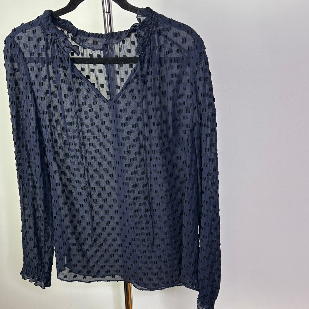 Boden Navy Blue Textured Swiss Dot Blouse